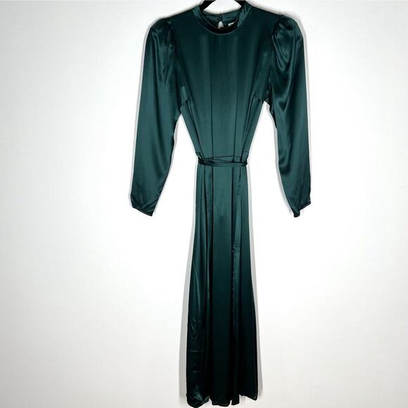 Reformation Sz 4 Julius Silk Satin Long Sleeve Midi Dress in Forest Green - Picture 3 of 15